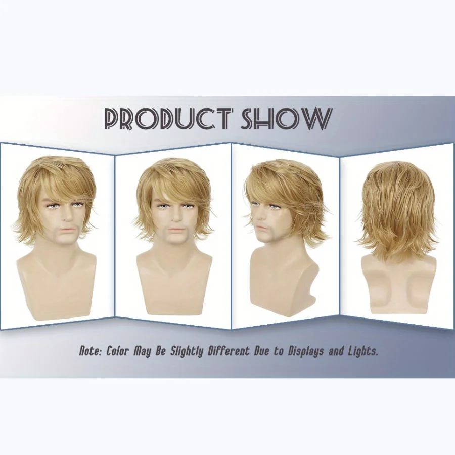 Men's Black Wig Short Natural Fluffy Wig Synthetic Heat-Resistant Halloween Role-Playing Wig