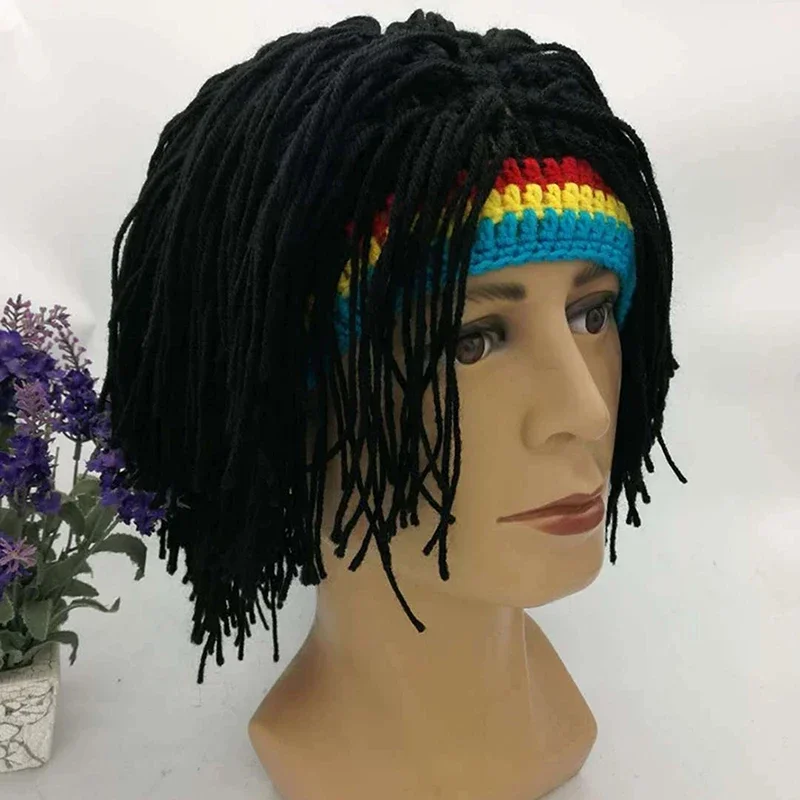 Men's Caps Hip Hop Cap Handmade Crochet Winter Warm Hat Gorro Halloween Xmas Birthday Gifts Funny Party Wig