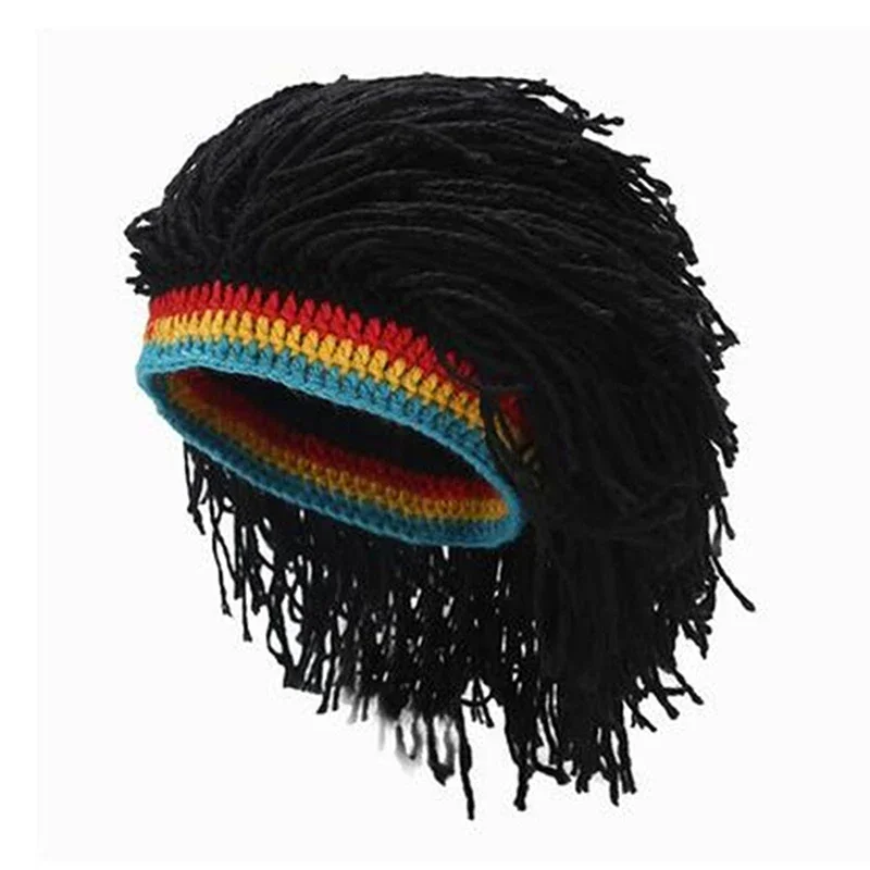 Men's Caps Hip Hop Cap Handmade Crochet Winter Warm Hat Gorro Halloween Xmas Birthday Gifts Funny Party Wig