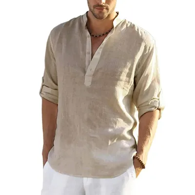 Men's Casual Blouse Cotton Linen Shirt Loose Tops Long Sleeve Tee Shirt Spring Autumn Casual Handsome Men's Shirts