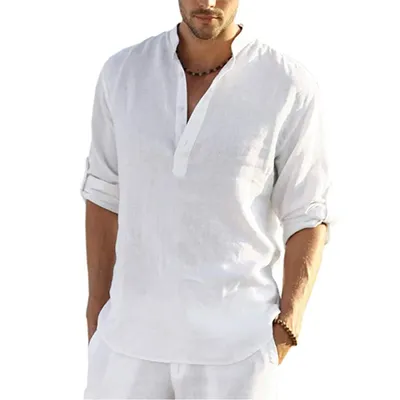 Men's Casual Blouse Cotton Linen Shirt Loose Tops Long Sleeve Tee Shirt Spring Autumn Casual Handsome Men's Shirts