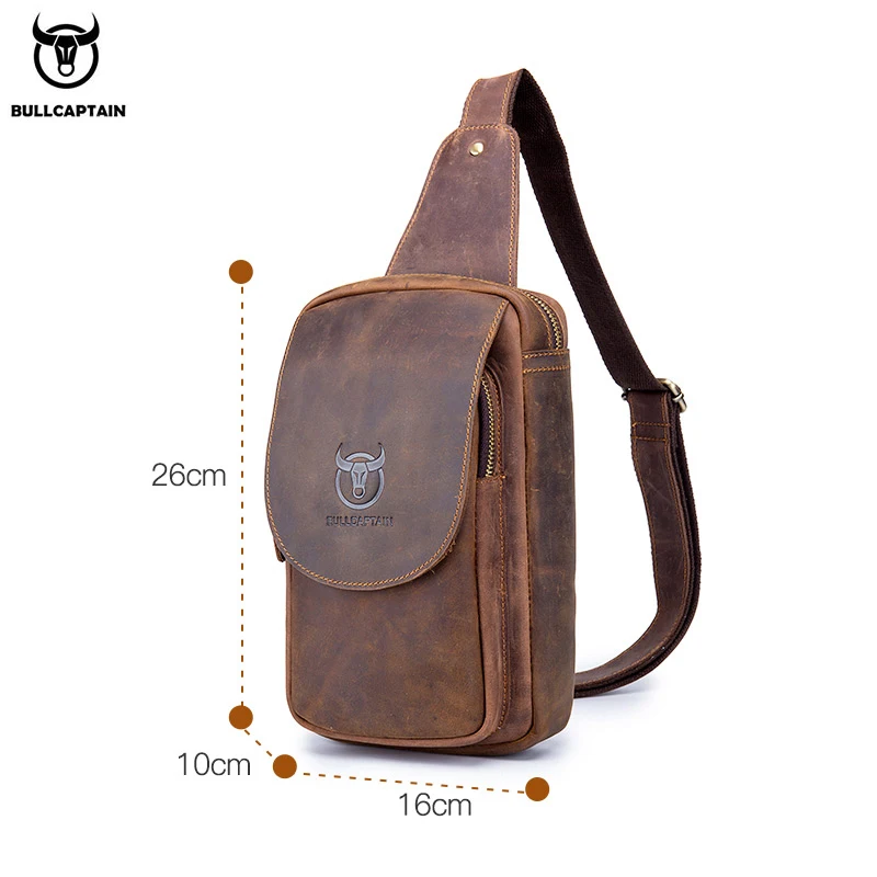 Men's Crossbody Bags Crazy Horse Leather Chest Bag's Leather Crossbody Bages Retro Men's Zip Pocket Short Travel Bag