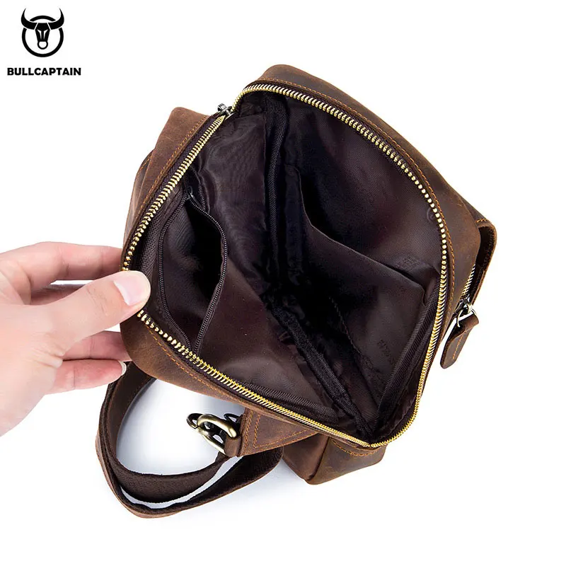 Men's Crossbody Bags Crazy Horse Leather Chest Bag's Leather Crossbody Bages Retro Men's Zip Pocket Short Travel Bag