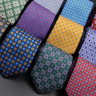 Men's Fashion Silk Tie 7.5cm Soft Novelty Necktie Blue Green Orange Color Ties For Men Dot Floral Bowtie Wedding