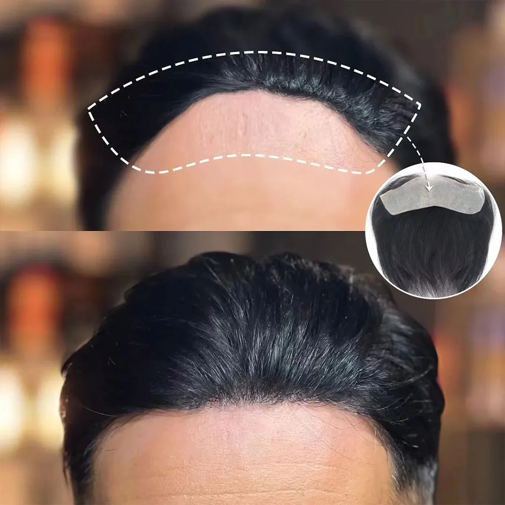 Mens Frontal Toupee V Loop 100% Human Hair Forehead Hairline Patch 0.06mm Thin Skin PU Hairline Men's Capillary Mens Frontal Toupee V Loop 100% Human Hair Forehead Hairline Patch 0.06mm Thin Skin PU Hairline Men's Capillary
