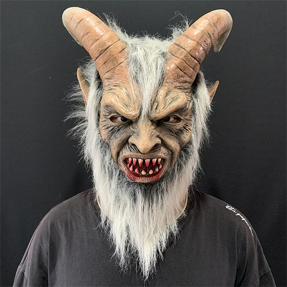 Men's Krampus Demon Mask Movie Cosplay Sheep's Horn Devil Head Cover Halloween Party Horror Dress Up Lucifer Demon Men's Krampus Demon Mask Movie Cosplay Sheep's Horn Devil Head Cover Halloween Party Horror Dress Up Lucifer Demon