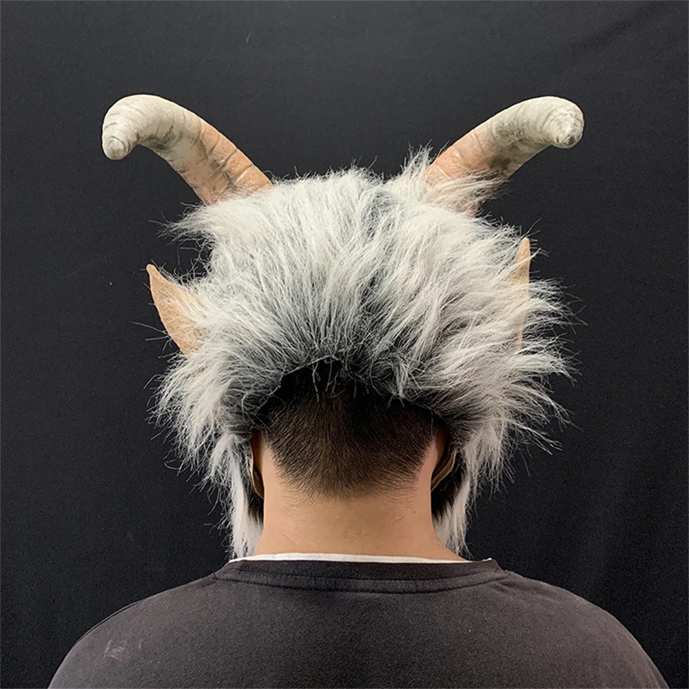 Men's Krampus Demon Mask Movie Cosplay Sheep's Horn Devil Head Cover Halloween Party Horror Dress Up Lucifer Demon