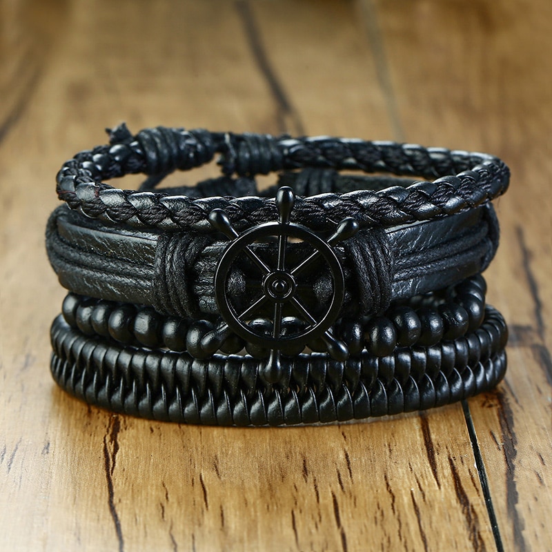 Men's Leather Bracelets Wristbands (4Pcs)
