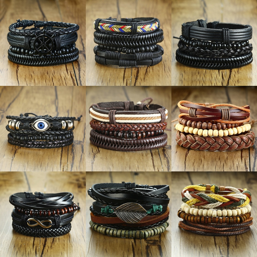 Men's Leather Bracelets Wristbands (4Pcs) Men's Leather Bracelets Wristbands (4Pcs)