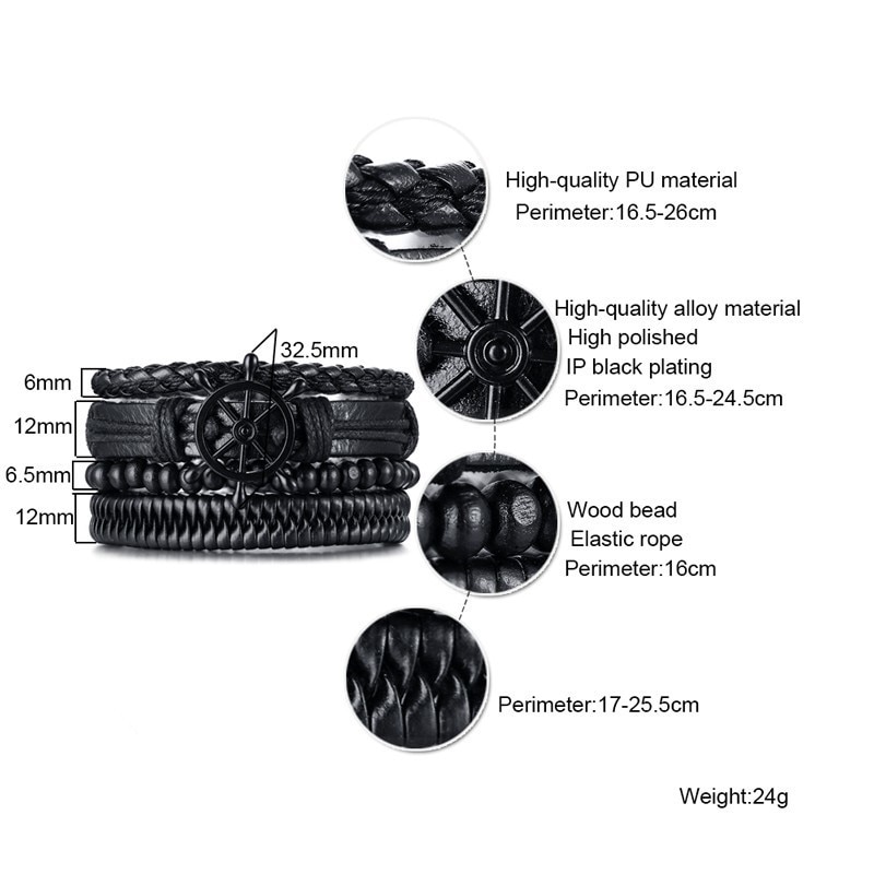 Men's Leather Bracelets Wristbands (4Pcs) Men's Leather Bracelets Wristbands (4Pcs)