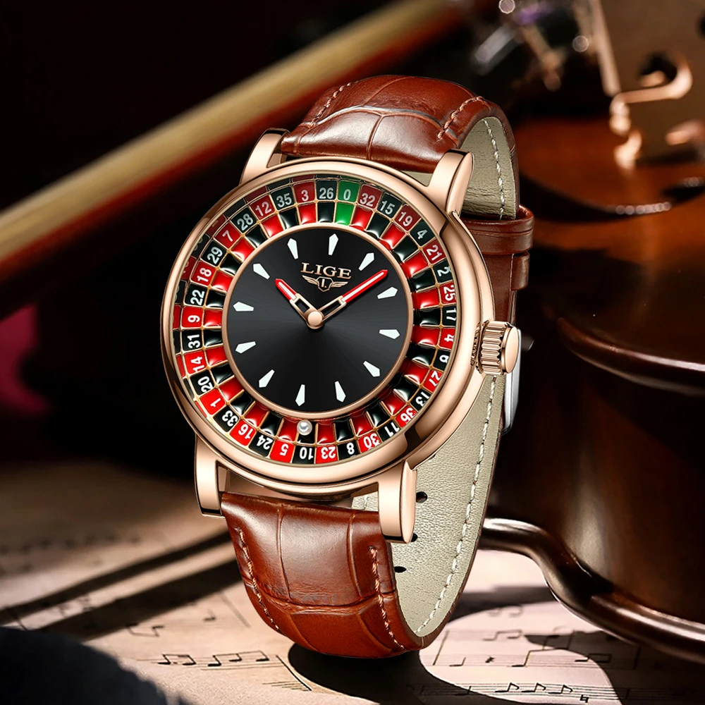 Men's Leather Watch with Rotating Dial Design Men's Leather Watch with Rotating Dial Design