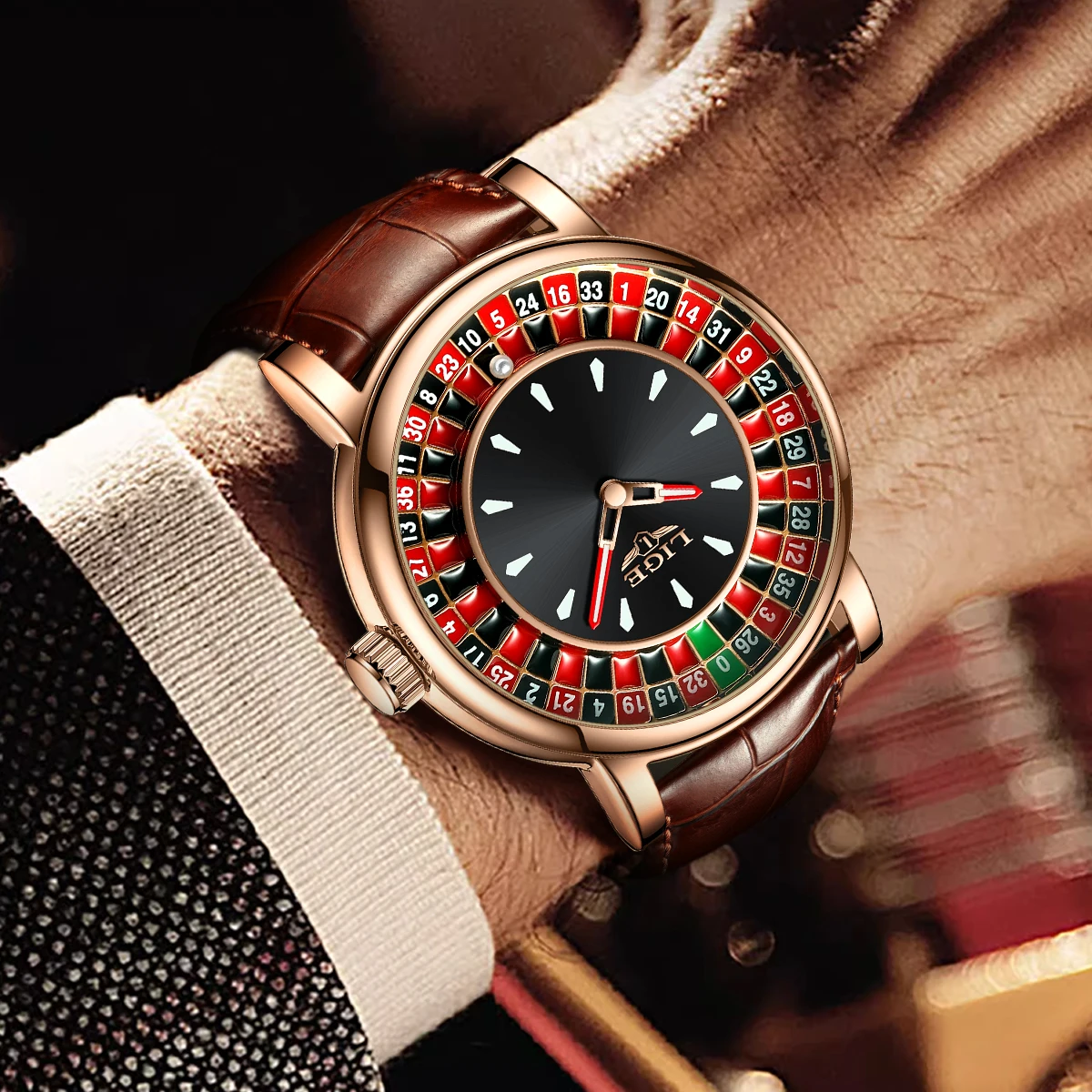 Men's Leather Watch with Rotating Dial Design Men's Leather Watch with Rotating Dial Design