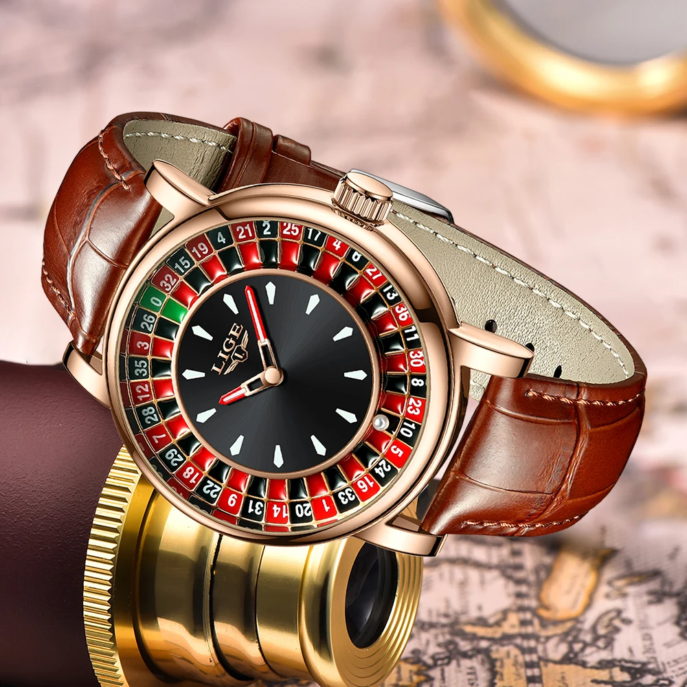 Men's Leather Watch with Rotating Dial Design Men's Leather Watch with Rotating Dial Design