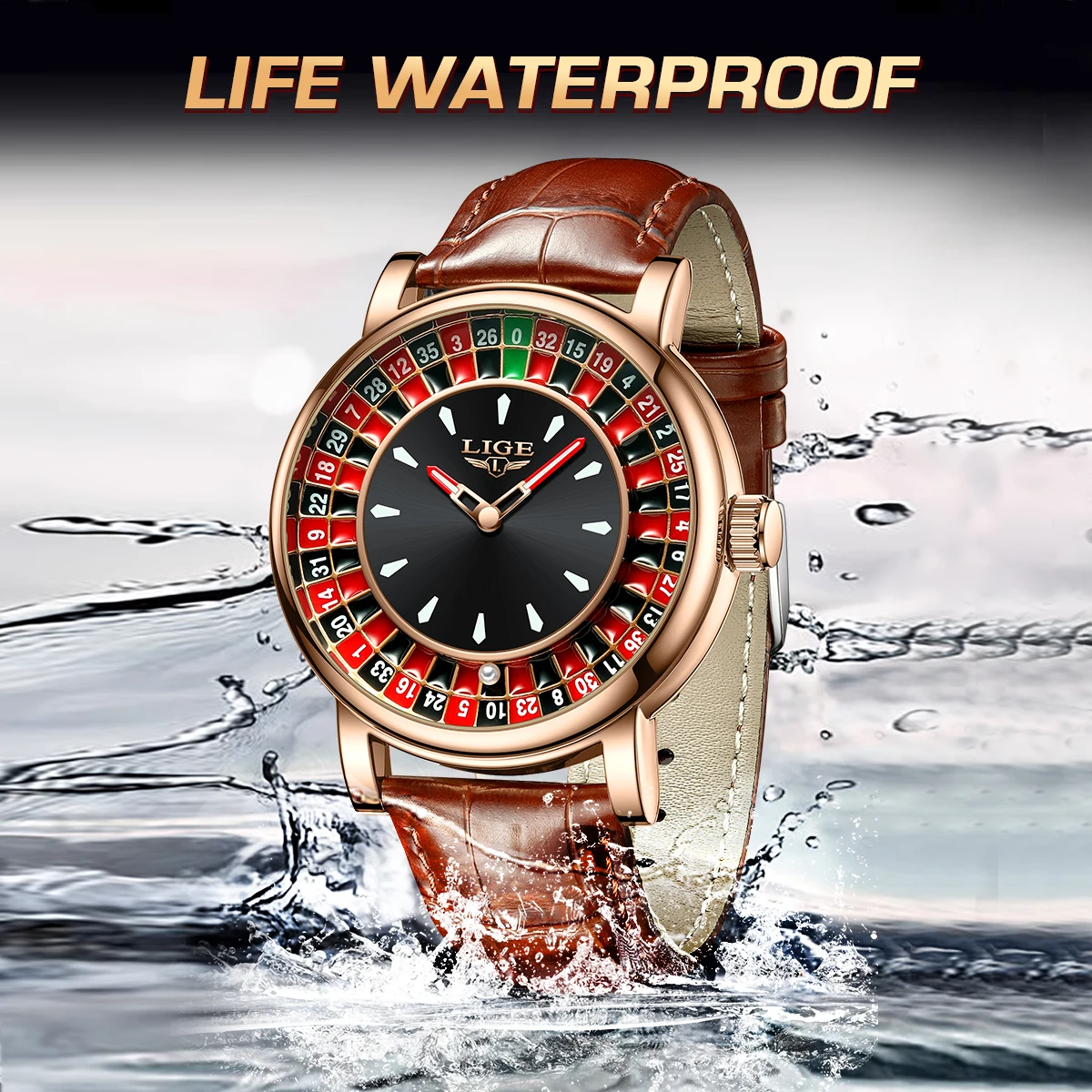 Men's Leather Watch with Rotating Dial Design Men's Leather Watch with Rotating Dial Design