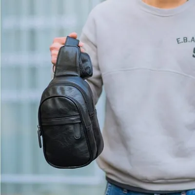 Mens PU Leather Small Chest Bag
