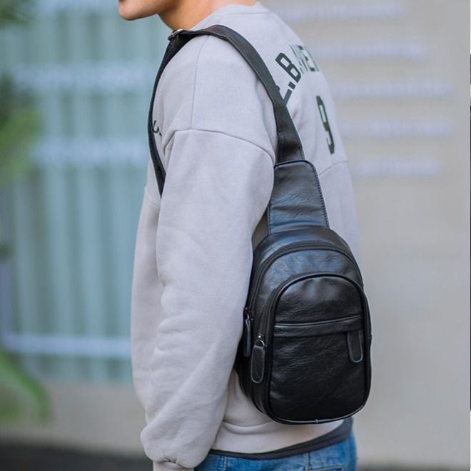 Mens PU Leather Small Chest Bag