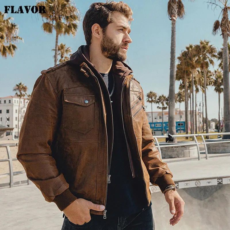 Men's Real Leather Jacket Men Motorcycle Removable Hood winter coat Men Warm Genuine Leather Jackets Men's Real Leather Jacket Men Motorcycle Removable Hood winter coat Men Warm Genuine Leather Jackets