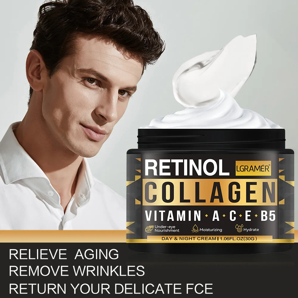 Men's Retinol Collagen Face Cream Skincare Moisturizing Brightening Hydrating Smooth Wrinkles Firming Facial Face Men