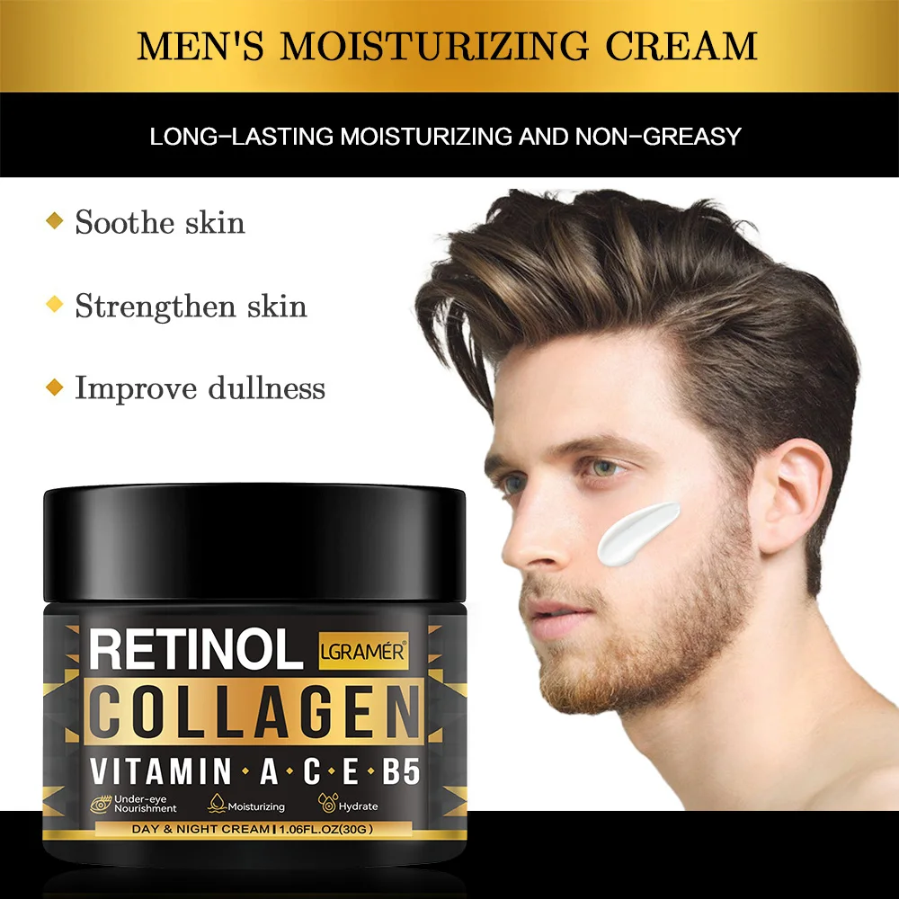 Men's Retinol Collagen Face Cream Skincare Moisturizing Brightening Hydrating Smooth Wrinkles Firming Facial Face Men