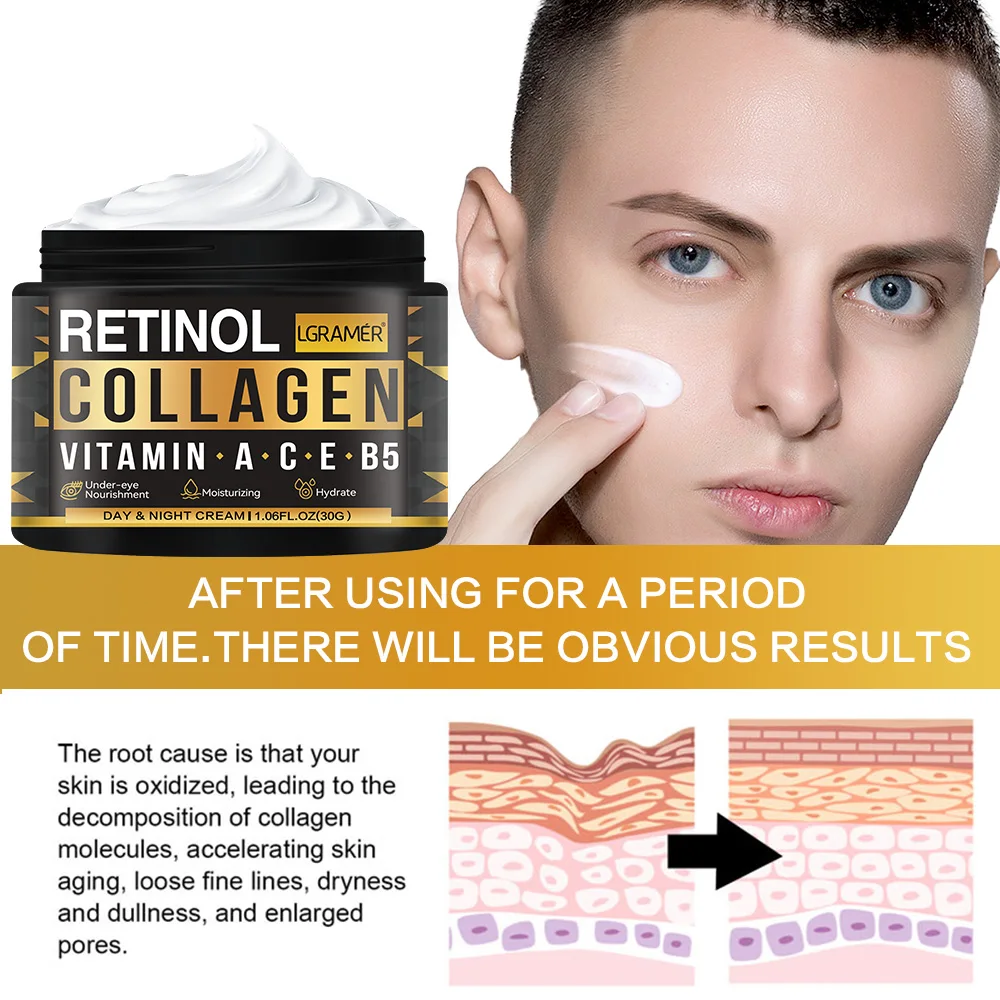 Men's Retinol Collagen Face Cream Skincare Moisturizing Brightening Hydrating Smooth Wrinkles Firming Facial Face Men