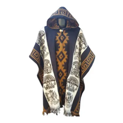 Men's Retro Casual Loose Hooded Knitted Shawl Ethnic Totem Long Wind Shoulder Coat