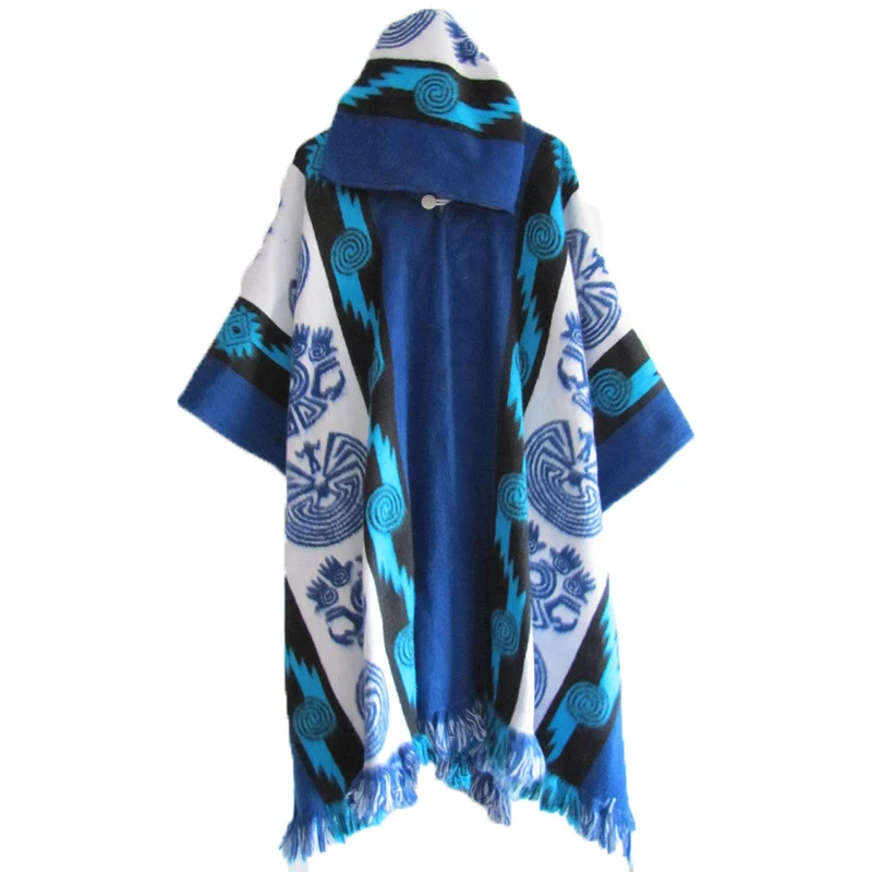 Men's Retro Casual Loose Hooded Knitted Shawl Ethnic Totem Long Wind Shoulder Coat