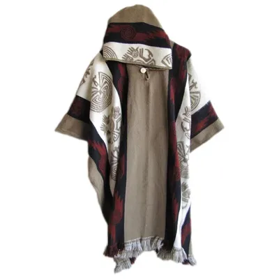 Men's Retro Casual Loose Hooded Knitted Shawl Ethnic Totem Long Wind Shoulder Coat