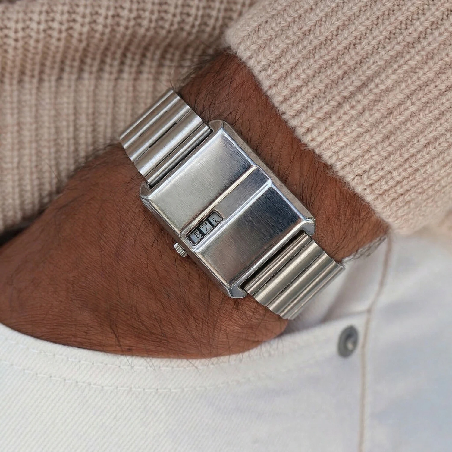 Men's Retro Square Jump Hour Quartz Wristwatch, Business Casual Versatile Watch