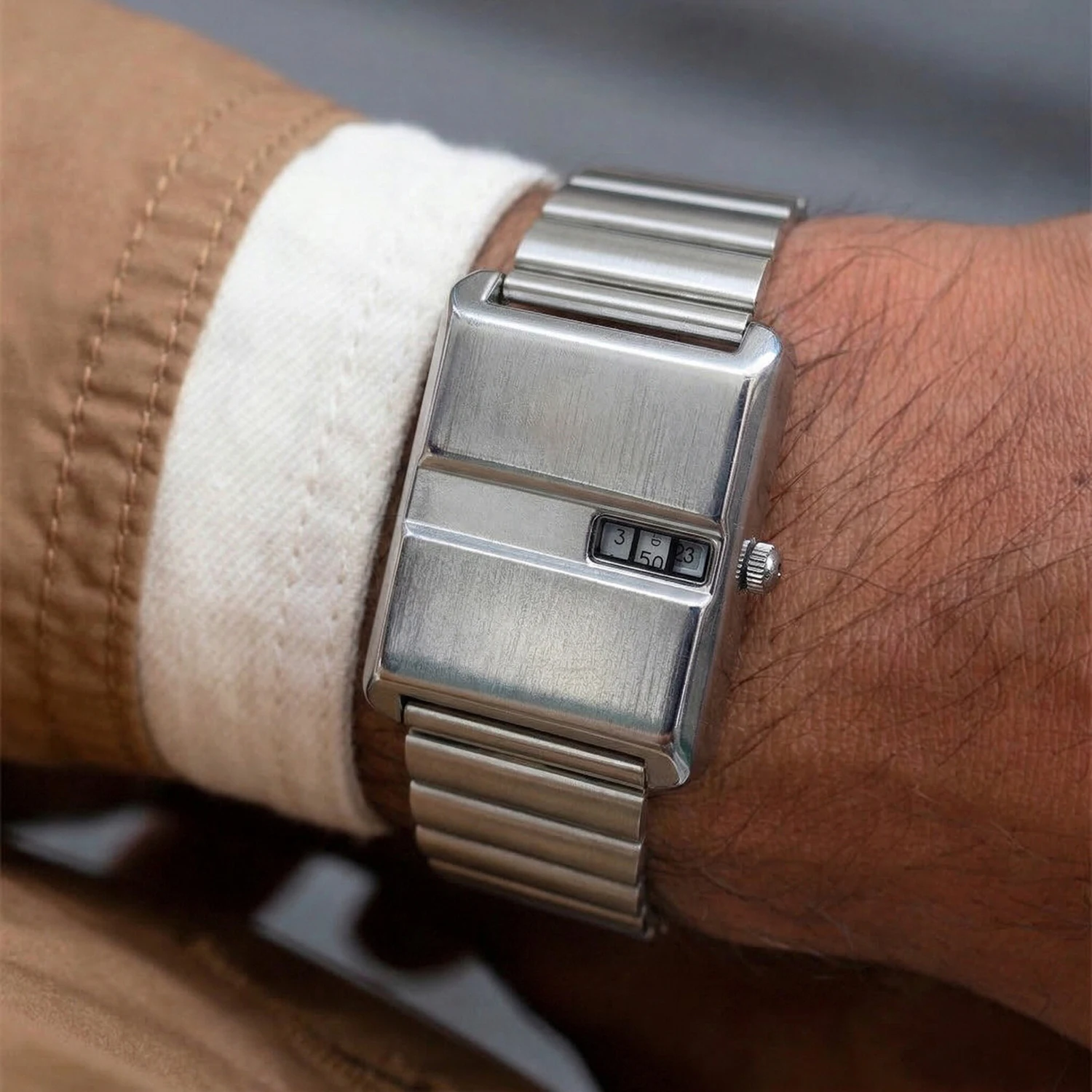 Men's Retro Square Jump Hour Quartz Wristwatch, Business Casual Versatile Watch