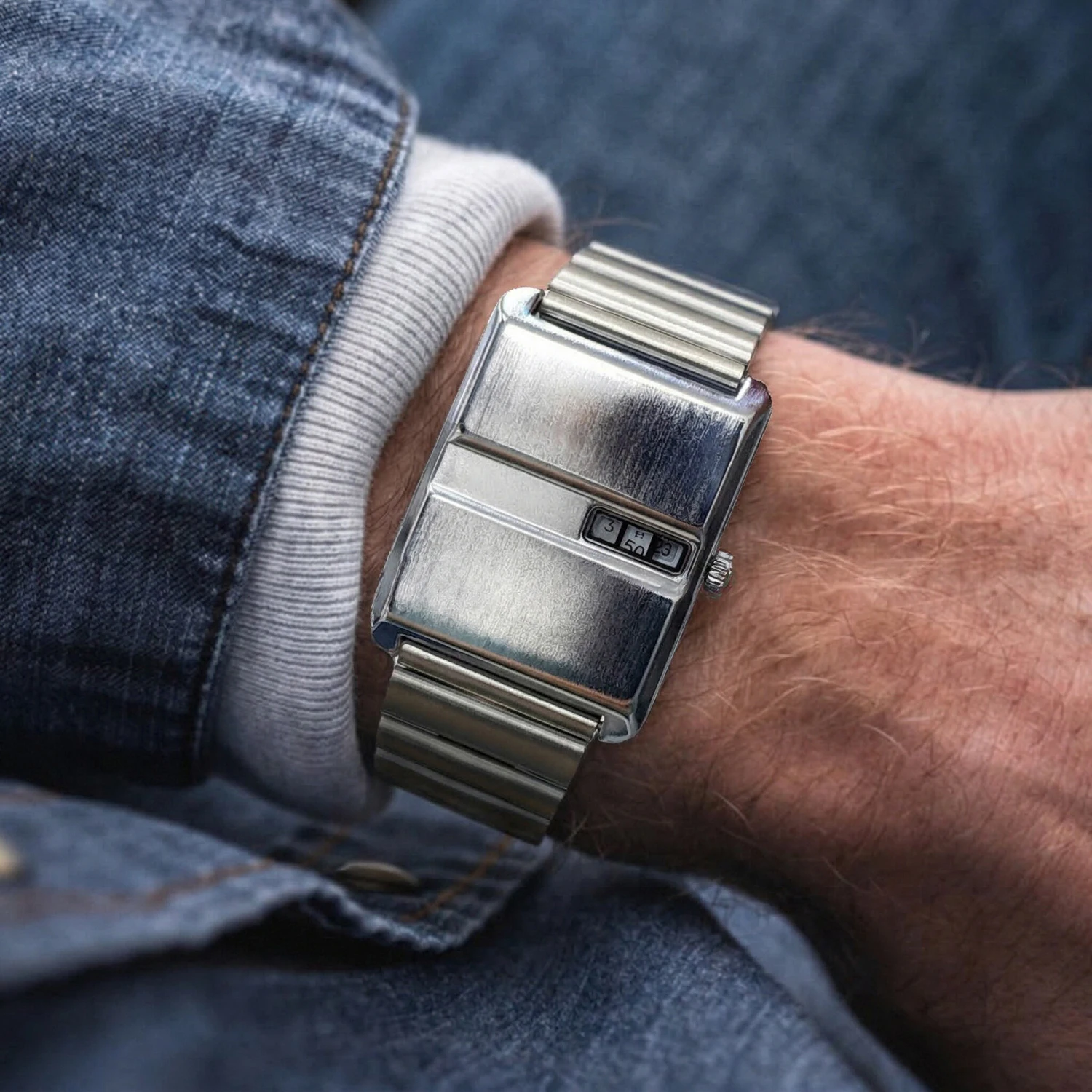 Men's Retro Square Jump Hour Quartz Wristwatch, Business Casual Versatile Watch