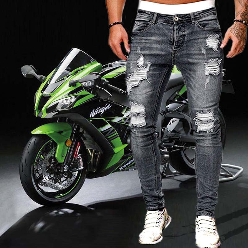 Mens Ripped Skinny Jeans Casual Wear