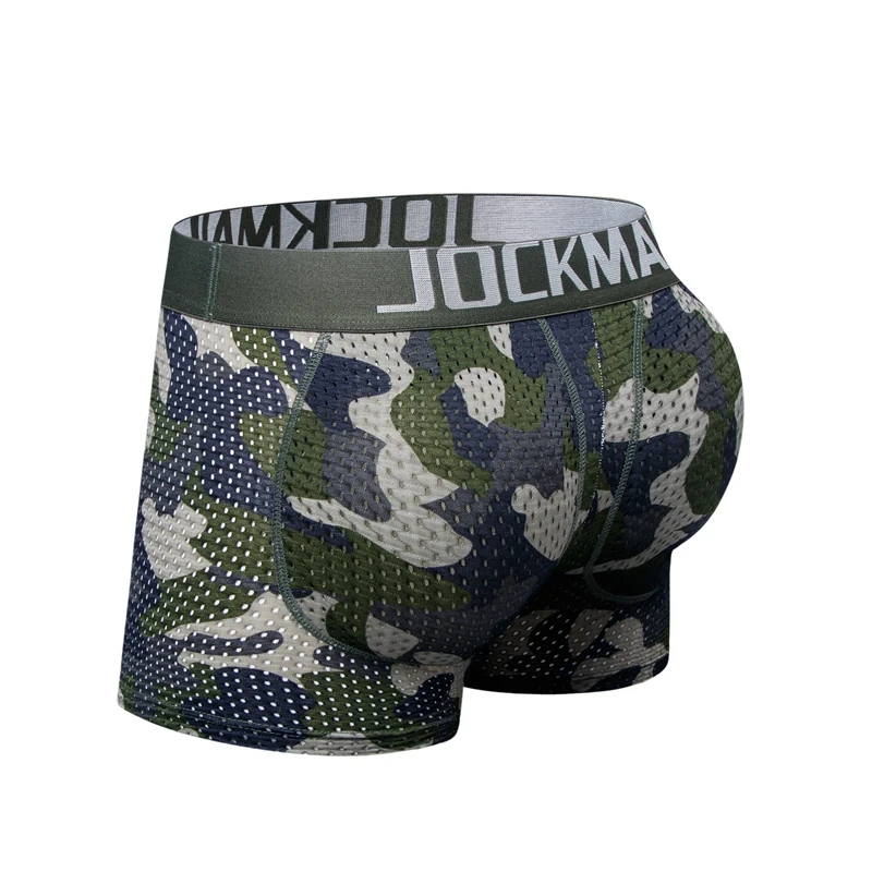 Men's Sexy Fashion Ice Silk Mesh Breathable Soft Comfortable Butt Lift Boxer Briefs Underwear Low Waist Camouflage