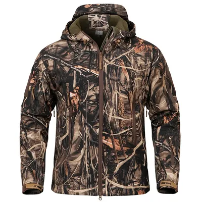 Men's Silent Soft Shell Camouflage Tactical Jacket Waterproof Warm Fleece Hunting Jackets Outdoor Hiking Fishing Hooded Men's Silent Soft Shell Camouflage Tactical Jacket Waterproof Warm Fleece Hunting Jackets Outdoor Hiking Fishing Hooded