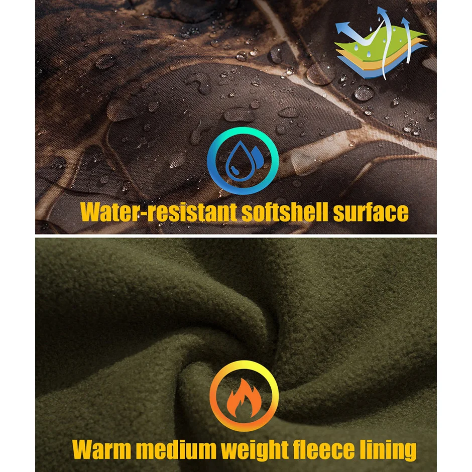 Men's Silent Soft Shell Camouflage Tactical Jacket Waterproof Warm Fleece Hunting Jackets Outdoor Hiking Fishing Hooded Men's Silent Soft Shell Camouflage Tactical Jacket Waterproof Warm Fleece Hunting Jackets Outdoor Hiking Fishing Hooded