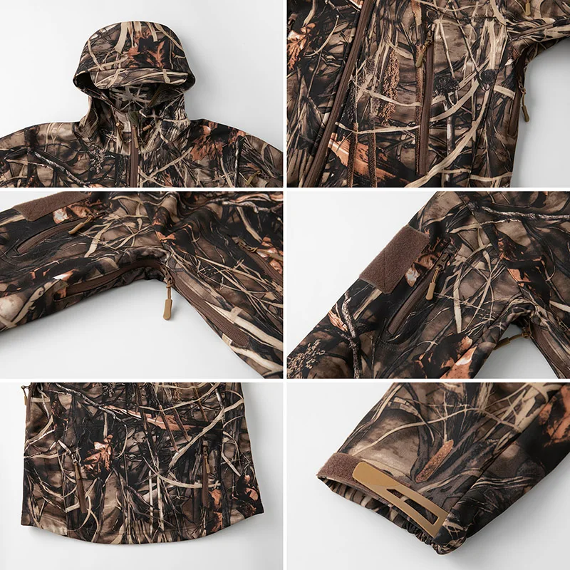 Men's Silent Soft Shell Camouflage Tactical Jacket Waterproof Warm Fleece Hunting Jackets Outdoor Hiking Fishing Hooded Men's Silent Soft Shell Camouflage Tactical Jacket Waterproof Warm Fleece Hunting Jackets Outdoor Hiking Fishing Hooded