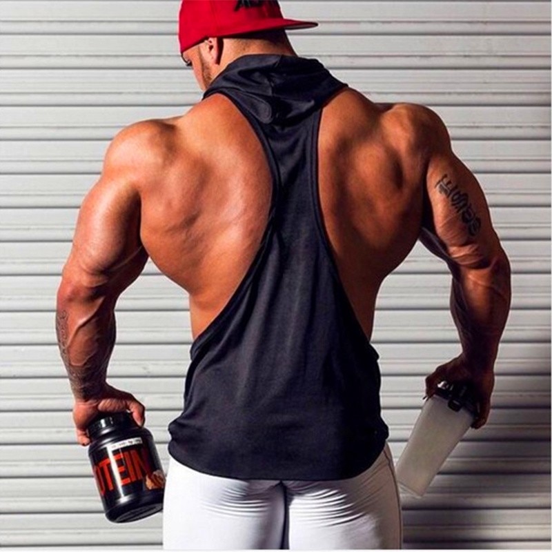 Mens Sleeveless Gym Hoodies Workout Top