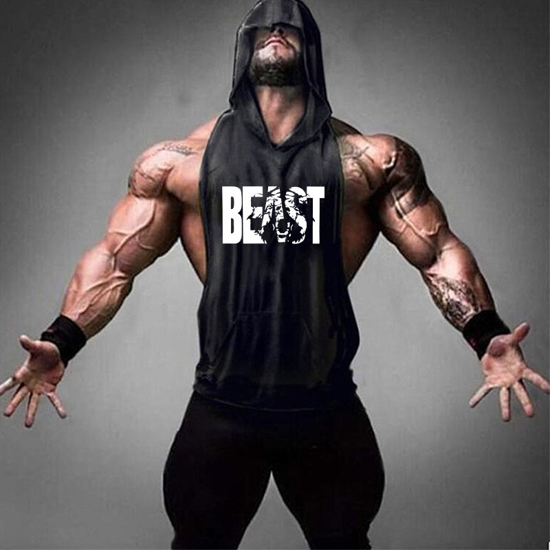 Mens Sleeveless Gym Hoodies Workout Top