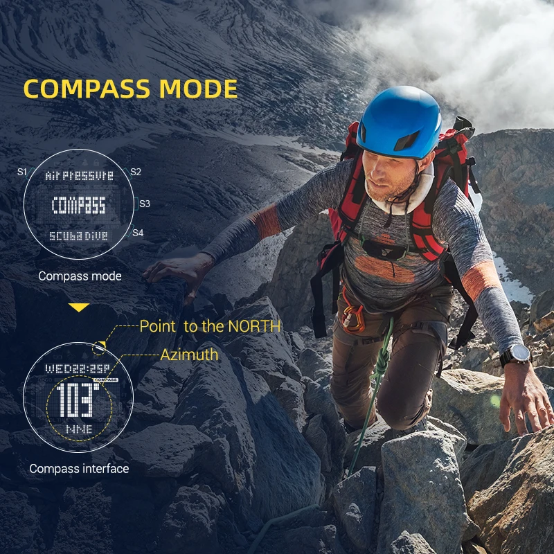 Mens Smart Watch Professional Dive Computer Watch Scuba Diving NDL (No Deco Time) 50M Altimeter Barometer Compass