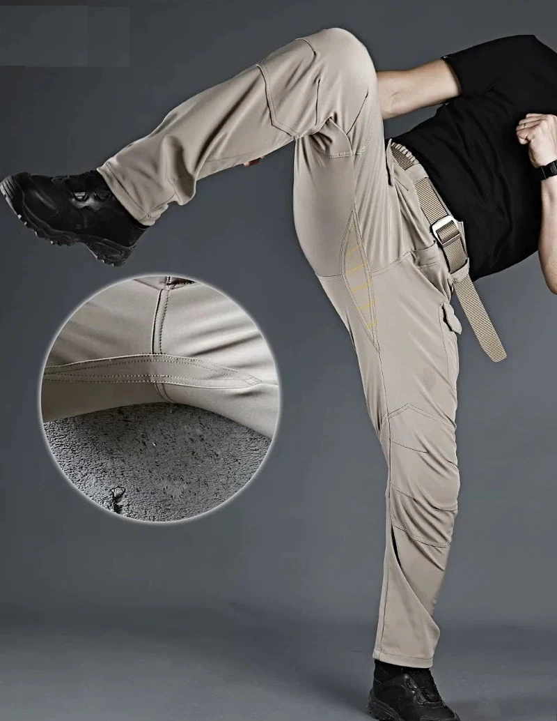 Men's Spring Autumn Tactical Cargo Elastic Pants Combat Trekking Hiking Camping Climbing Run Sport Cycling Work Outdoor