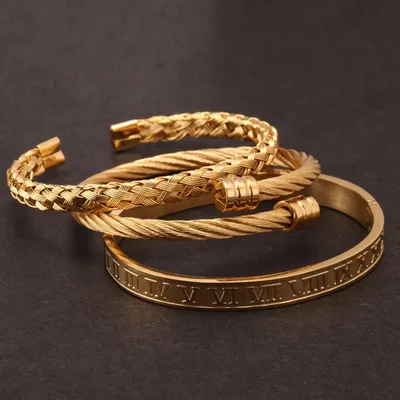 Mens Stainless Steel Bracelets 3pc Set