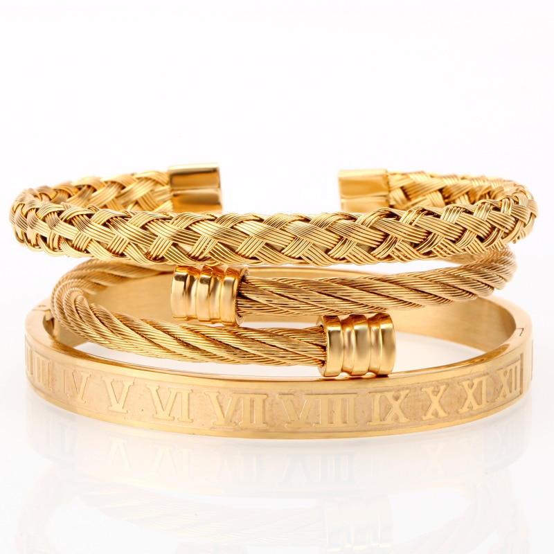 Mens Stainless Steel Bracelets 3pc Set