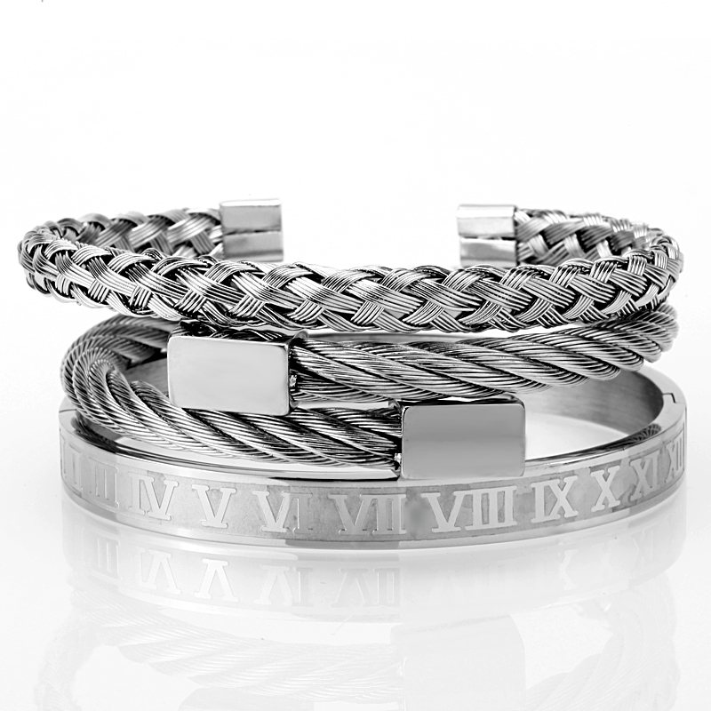 Mens Stainless Steel Bracelets 3pc Set