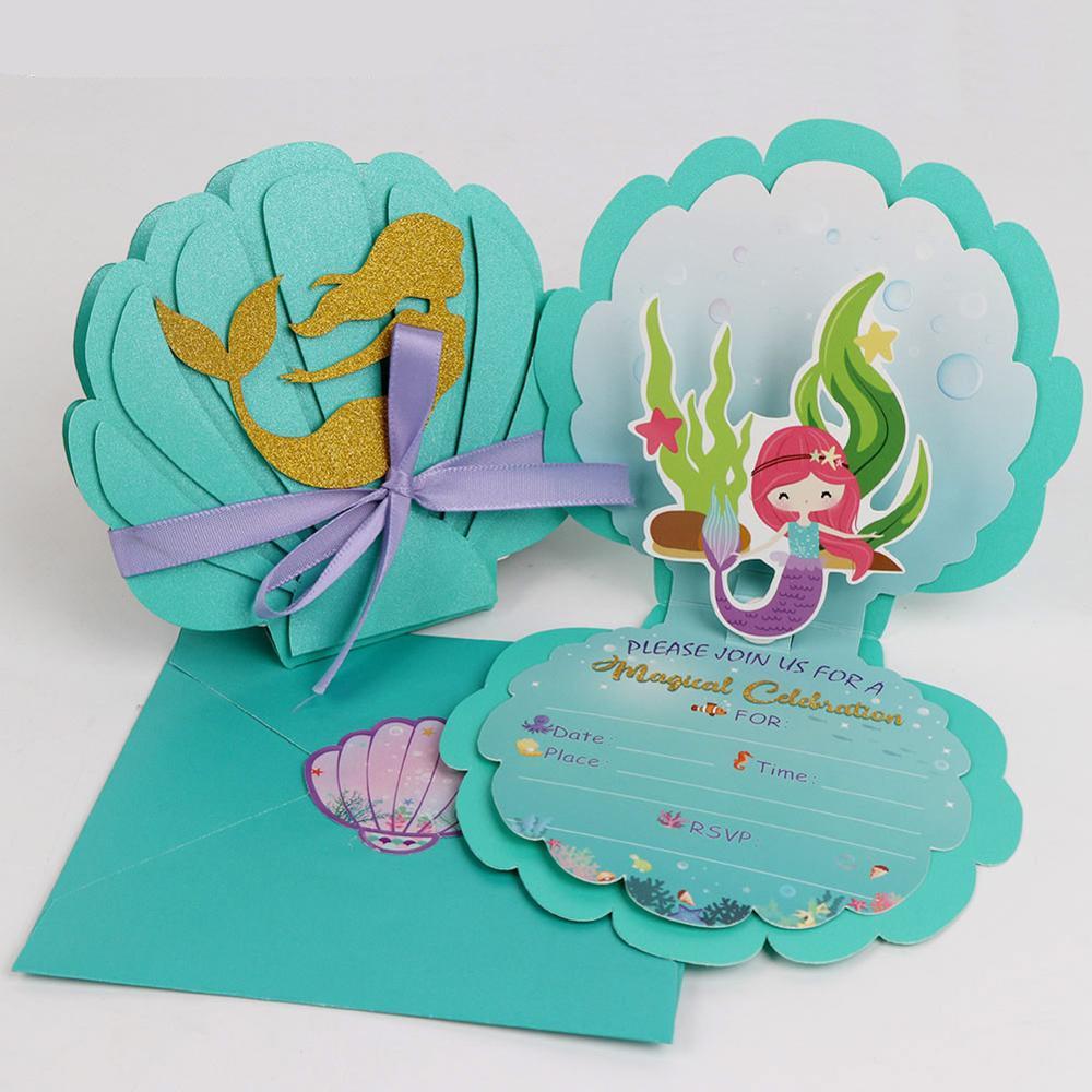 Mermaid Birthday Party Invitations (6Pcs)