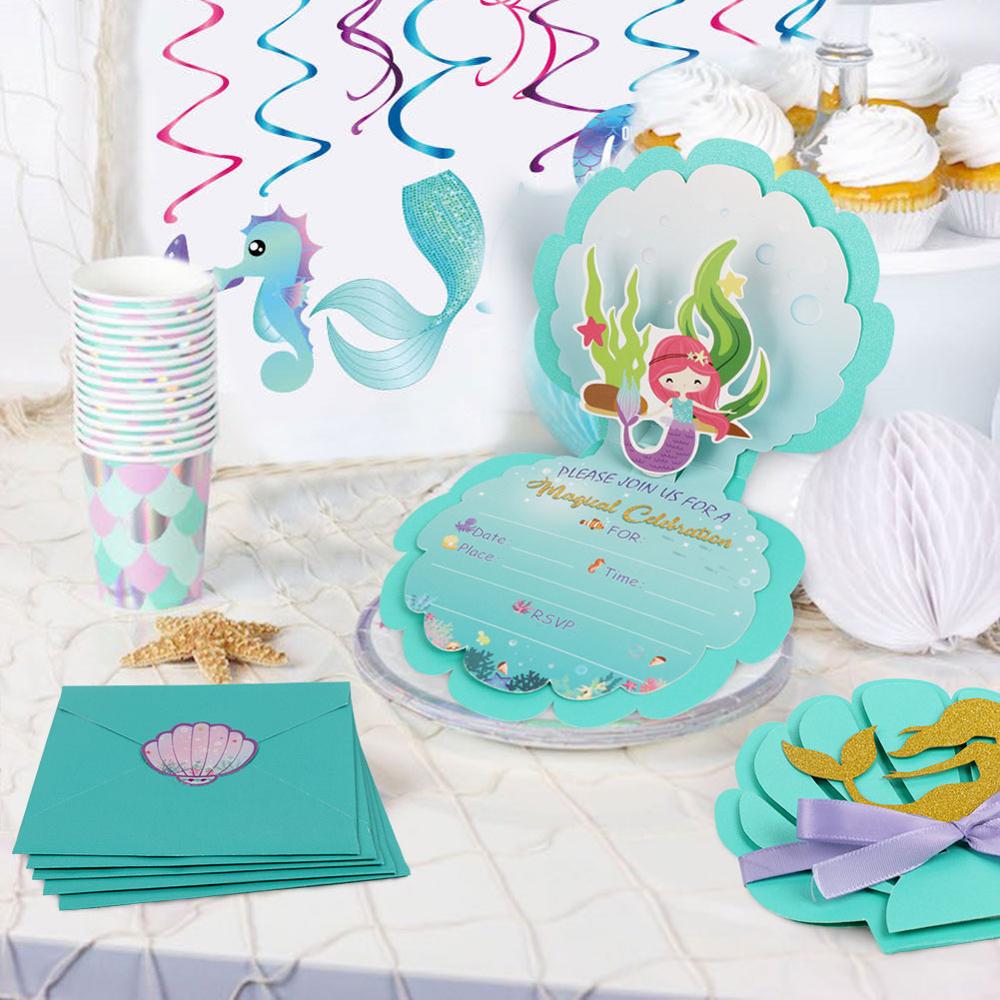 Mermaid Birthday Party Invitations (6Pcs) Mermaid Birthday Party Invitations (6Pcs)