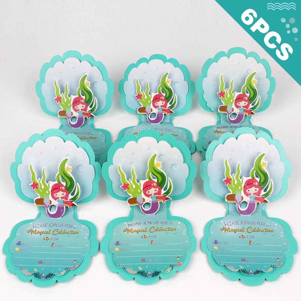 Mermaid Birthday Party Invitations (6Pcs) Mermaid Birthday Party Invitations (6Pcs)