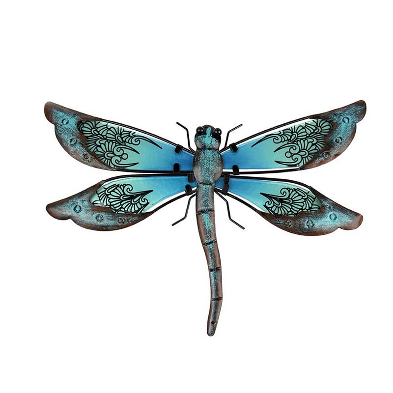 Metal and Glass Dragonfly Outdoor Wall Decor