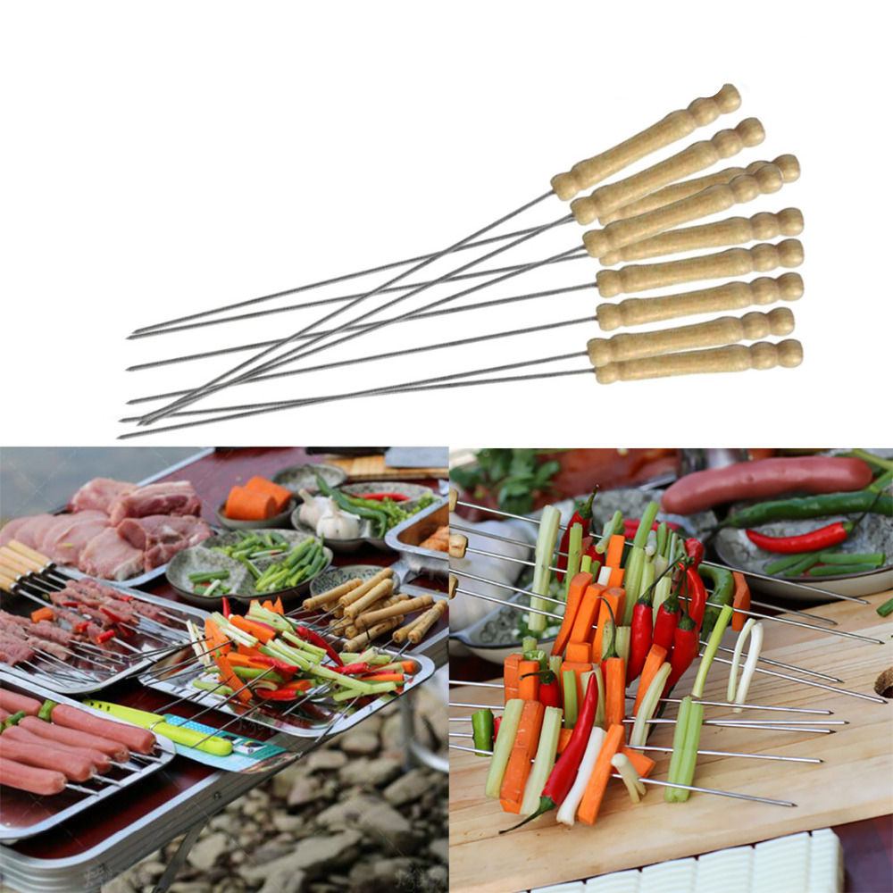 Metal BBQ Skewers With Wooden Handle (Set of 10)
