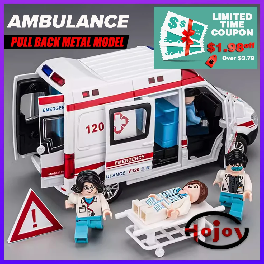 Metal Cars Toys Scale 1/32 Diecast Alloy Ambulance Car Model for Boys Children Kids Toy Vehicles Sound and Light Pull Metal Cars Toys Scale 1/32 Diecast Alloy Ambulance Car Model for Boys Children Kids Toy Vehicles Sound and Light Pull