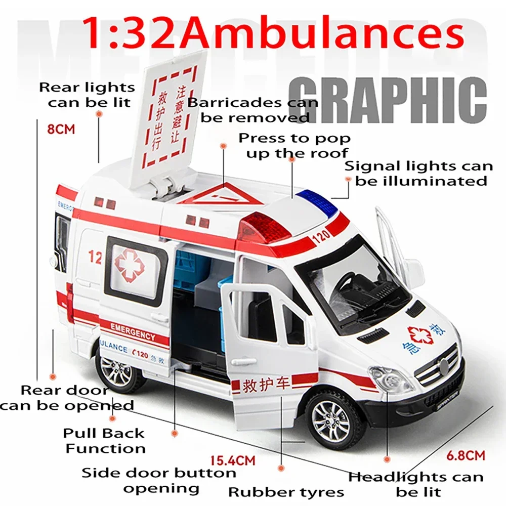 Metal Cars Toys Scale 1/32 Diecast Alloy Ambulance Car Model for Boys Children Kids Toy Vehicles Sound and Light Pull Metal Cars Toys Scale 1/32 Diecast Alloy Ambulance Car Model for Boys Children Kids Toy Vehicles Sound and Light Pull