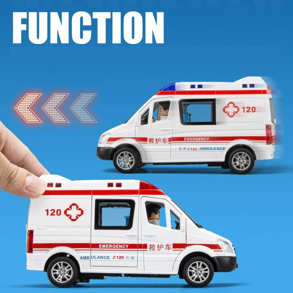 Metal Cars Toys Scale 1/32 Diecast Alloy Ambulance Car Model for Boys Children Kids Toy Vehicles Sound and Light Pull Metal Cars Toys Scale 1/32 Diecast Alloy Ambulance Car Model for Boys Children Kids Toy Vehicles Sound and Light Pull